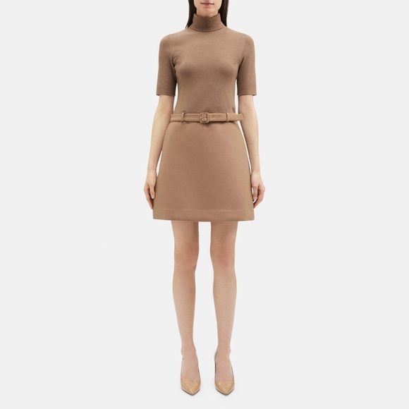 Theory / Combo Dress in Bistretch Wool Twill ribbed sweater turtleneck small s - Picture 5 of 7